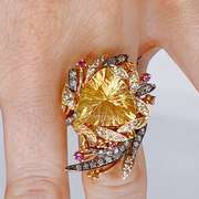 Designer 14kt Yellow Gold, Citrine, Ruby, & Diamond Cocktail Ring