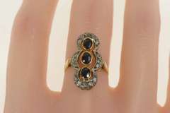 18K Yellow Gold 1.50 Ctw Sapphire Rose Diamond Engagement Ring