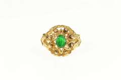 14K Yellow Gold 0.85 Ct Natural Emerald Ornate Cocktail Ring