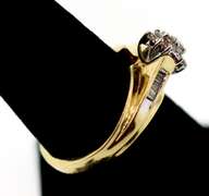 Beautiful 10k Gold Diamond Cluster Ring Flanked with Baguette Diamonds