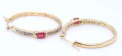 Charming Yellow Gold oval Ruby & Diamond Hoop Earrings