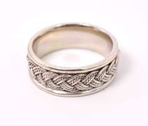 Marvelous Men's Carved Band Ring in 14K White Gold