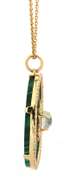 Fabulous Yellow Gold Moonstone Diamond and Malachite Disc Pendant on Chain