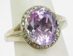 Very Fine Sterling Amethyst & Diamonds Halo Ring, 6
