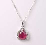 Ravishing 4.24CTS Ruby & 0.29CTW Diamond Pendant Necklace in Sterling Silver