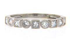 Sparkling White Gold Round and Princess Diamond Milgrain Band