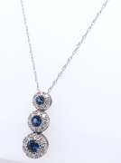 Favorite White Gold 3 Stone Sapphire and Diamond Pendant on Chain