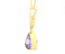 Attractive Yellow Gold Trillion Cuut Tanzanite and Diamond Pendant on Chain