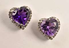 Heart Shaped Amethyst & Diamond Earrings