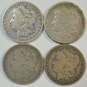 4 diff. Morgan Silver Dollars 1880 to 1897-O. Circs