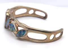 Vintage Sterling Silver Signed Inlay Cuff Bangle