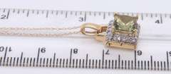 Fantastic Yellow Gold Square Lemon Quartz and Diamond Pendant on Chain