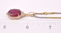 Brilliant 12.11CTS Ruby & 0.06CTS Diamond Pendant Necklace in Gold Plated Sterling Silver