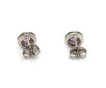 Charming White Gold Pink Sapphire and Diamond Halo Stud Earrings