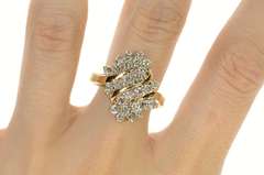 14K Yellow Gold 1.56 Ctw Retro Diamond Bypass Cluster Ring