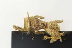 14K Yellow Gold 1960s Dapper Hat Poodle Ruby Sapphire Pin/Brooch