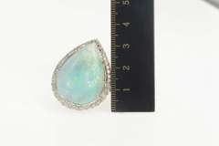 14K Yellow Gold 23.54 Ctw Pear Opal Diamond Halo Cocktail Ring