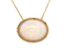 Remarkable 18kt oval Sideways opal and Diamond Station Necklace