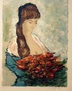 Beautiful Portrait of a Young Woman Lithograph in Color