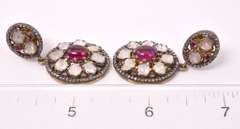 Ravishing 2.08CTW Diamond & 4.12CTW Cabochon-Cut Ruby Earrings in Gold Plated Sterling Silver