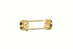 14K Yellow Gold Oval Garnet Solitaire Ornate Stud Earrings