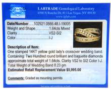 Dramatic Yellow Gold Round and Baguette Diamond Crossover Ring