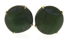 Fantastic Carved Green Jade Stud Earrings