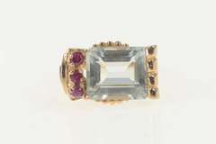 14K Yellow Gold 5.86 Ctw Aquamarine Ruby 1930's Statement Ring