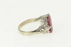 10K White Gold Art Deco Syn. Ruby Filigree Statement Ring