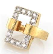 Lovely Yellow and White Gold Diamond Open Rectangle Retro Ring