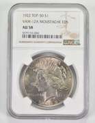 AU58 1922 Peace Silver Dollar - Top-50 - VAM-12A Moustache EDS - NGC