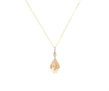 Special Yellow Gold Diamond and Pearl Teardrop Pendant on Chain