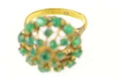 14K Yellow Gold 1960's Green Chrysoprase Retro Cocktail Ring