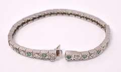 Brilliant Emerald and Diamond 14K Palladium White Gold Bracelet