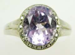 Very Fine Sterling Amethyst & Diamonds Halo Ring, 6
