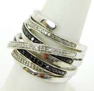 Fabulous Wide White & Black Diamonds Sterling Ring, 6