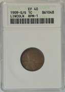 Very scarce 1909-S/S Lincoln Cent. ANACS XF40 holder