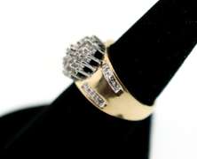 Powerful Diamond Cluster 10k Gold Ring with Channel Set Diamonds