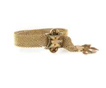 Vintage Polished Woven Black Enamel and Pearl Clasp Bracelet