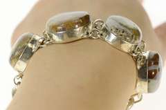 Sterling Silver Brown & White Agate Cabochon Ornate Chain Bracelet