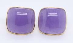 Charming Yellow Gold Lavender Jade Huggie Earings
