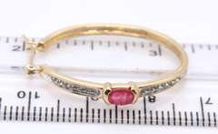 Charming Yellow Gold oval Ruby & Diamond Hoop Earrings