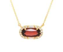 Handsome Yellow Gold Garnet and Baguette and Round Diamond Frame Pendant on Chain