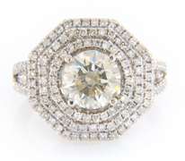 Significant White Gold 3.01ctw Round Diamond Hexagonal Triple Engagement Ring