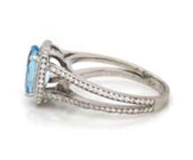 Incredible 18kt Aquamarine and Diamond Cushion Halo Split Shank Ring