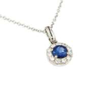 Charming White Gold Blue Sapphire and Diamond Pendant on Chain