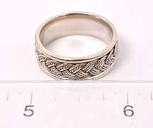 Marvelous Men's Carved Band Ring in 14K White Gold
