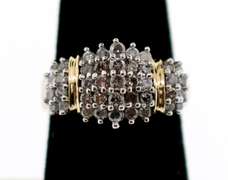 Shiny 10k White and Yellow Gold Diamond Cluster Ring