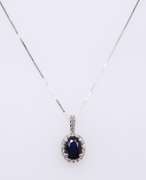 Shimmering Blue Sapphire and Diamond Pendant on Chain
