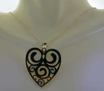 Italian KA1772 Sterling Silver French Scrolled Heart Necklace